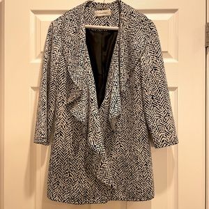 Calvin Klein Women's Intarsia Knit Chevron Ruffled Open Blazer with lining